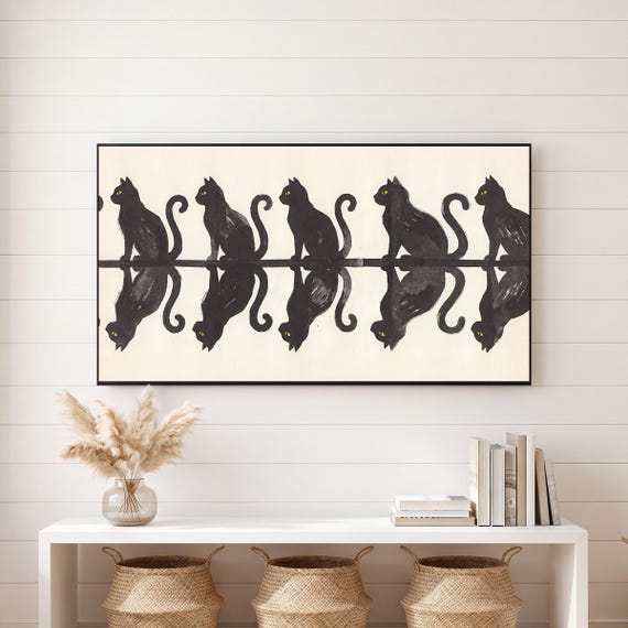 Mirrored Black Cats Samsung Frame TV Art — view 6