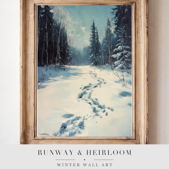 Animal Tracks in Snow Antique Oil Painting