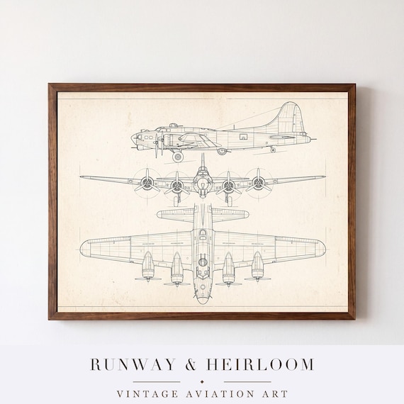 B-17 Flying Fortress Blueprint Print — aviation wall art print