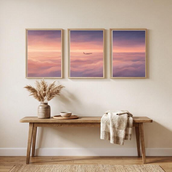 Sea of Clouds Triptych Set 3 Above the Panoramic Print Digital Download Aviation Airplane Decor Aircraft Modern Teen Poster Bedroom &mdash; view 5