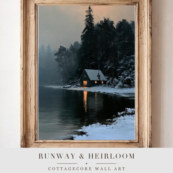 Ice Fishing Hut Antique Oil Painting
