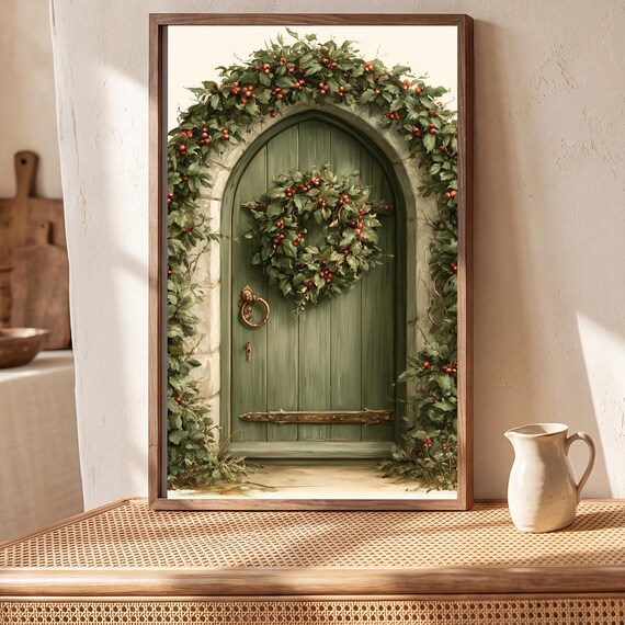 Christmas Cottage Door Watercolor Art Print — view 5