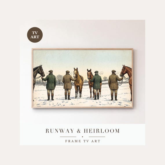 Grooms in the Yard Frame TV Art, Samsung Frame TV Art Vintage Sleigh Sporting Print, Equestrian…
