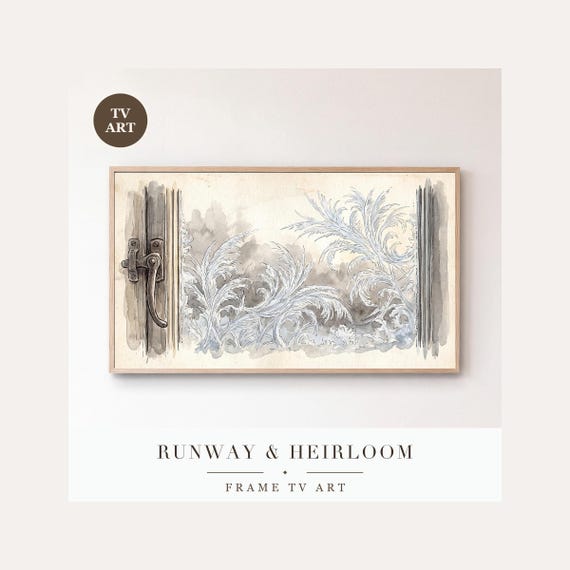 Cottage Casement Frame TV Art, Samsung Frame TV Art Frost Window Botanical Study, Minimalist Wi…