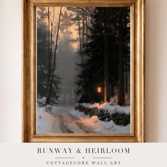 Snow on a Stone Wall Antique Oil Painting — view 4