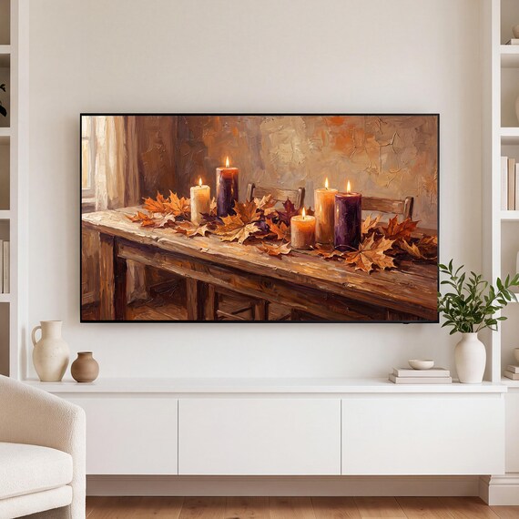 Candles and Maple Leaves Samsung Frame TV Art — view 3