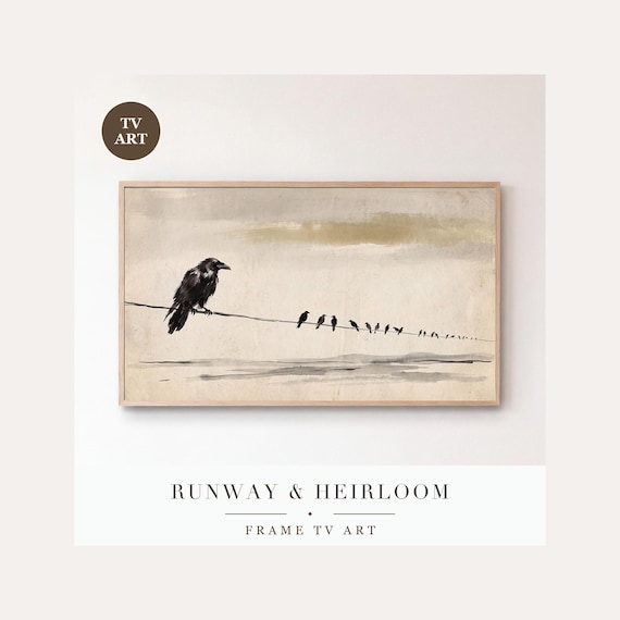 Raven Close Up Frame TV Art, Samsung Frame TV Art Minimal Ink Brush Crows, Moody Gothic Fall De…