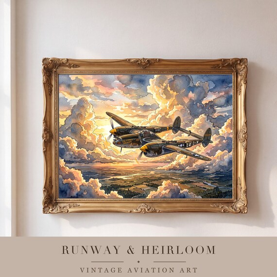 P-38 Lightning Watercolor Print — view 4