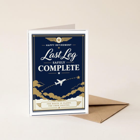 Last Leg Safely Complete Pilot Retirement Card Printable Digital Download Aviation Captain Gift Flight Crew Party Keepsake Farewell Men &mdash; view 4