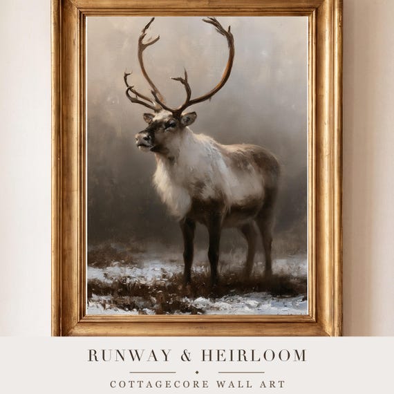 Reindeer in Fog Antique Oil Painting — view 4