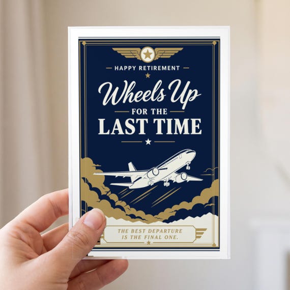 Wheels Up Pilot Retirement Card Printable Last Flight Digital Download Aviation Captain Farewell Gift Crew Party Keepsake Hangar Dad Men — view 2