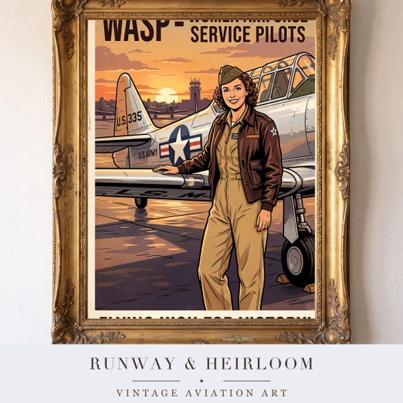 WASP Pilot Pin Up Print Vintage Aviation Pinup Wall Art Retro WWII Poster Digital Download Aircraft Airplane Warbird Hangar Office — view 4