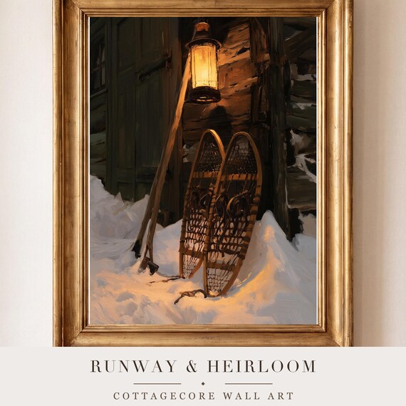 Vintage Snowshoes Antique Oil Painting — view 4