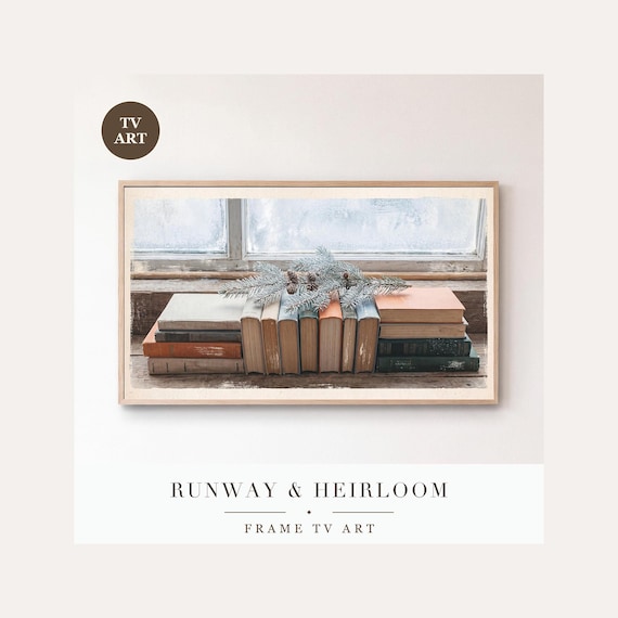 Books and Spruce Frame TV Art, Samsung Frame TV Art Scandinavian Still Life, Hygge Christmas Wi…