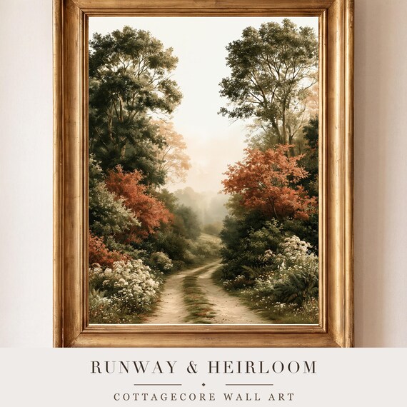Misty Autumn Cottage Lane Watercolor Art Print — view 4