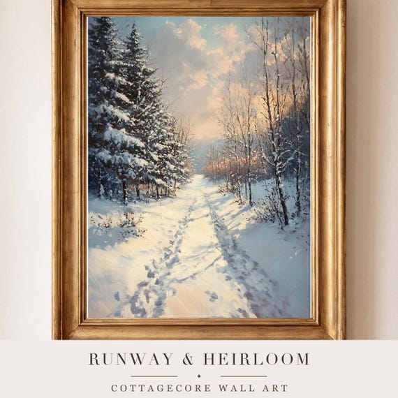 Snowy Apple Orchard Antique Oil Painting — view 4