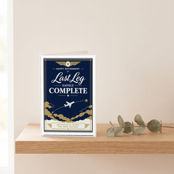 Last Leg Safely Complete Pilot Retirement Card Printable Digital Download Aviation Captain Gift Flight Crew Party Keepsake Farewell Men &mdash; view 6
