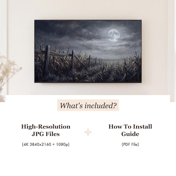 Cornfield Fence at Night Samsung Frame TV Art — view 4