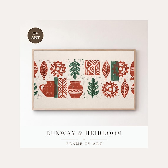 Scandi Christmas Pattern Frame TV Art, Samsung Frame TV Art Nordic Block Print, Hygge Holiday D…