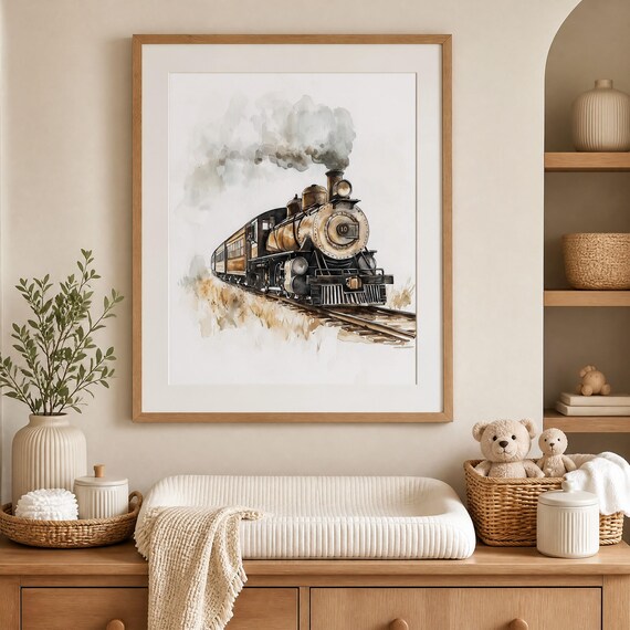 Vintage Train Nursery Wall Art — view 2