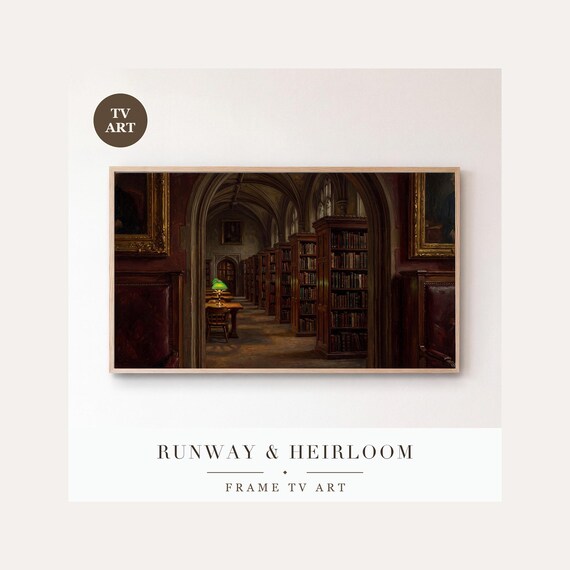 Gothic Library Frame TV Art, Samsung Frame TV Art Dark Academia Oil Painting, Moody Book Lover …