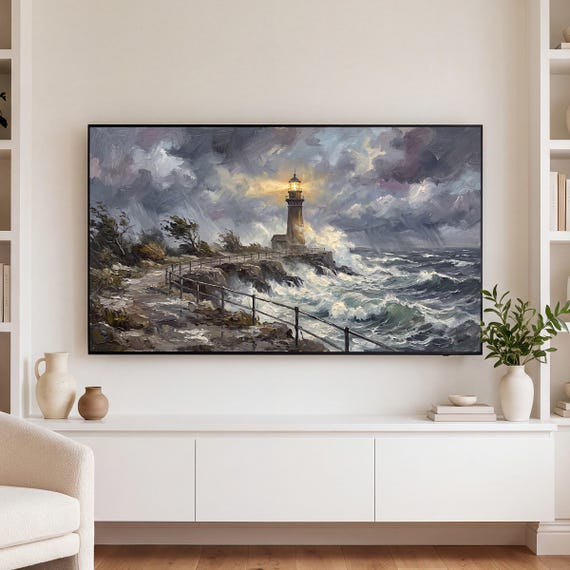 Cliff Path to the Lighthouse Samsung Frame TV Art — view 3