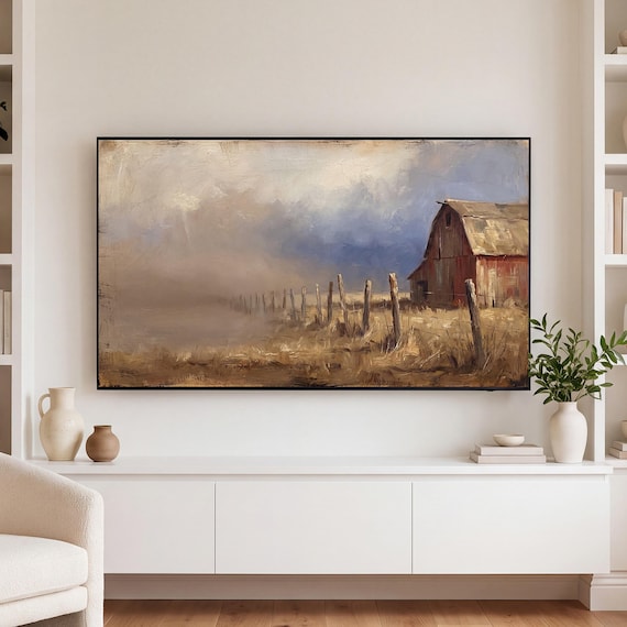 Red Barn in Snow Samsung Frame TV Art — view 3