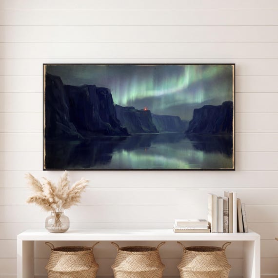 Fjord Cliffs Aurora Samsung Frame TV Art — view 6