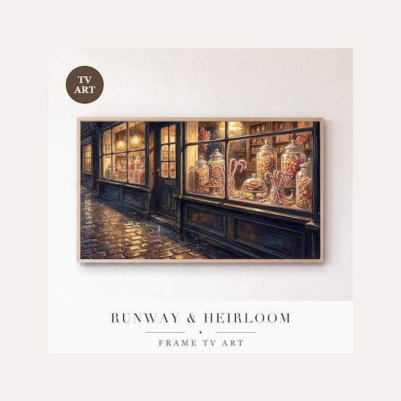 Confectioner Window Frame TV Art, Samsung Frame TV Art Vintage Christmas Shop Nocturne, Nostalg…