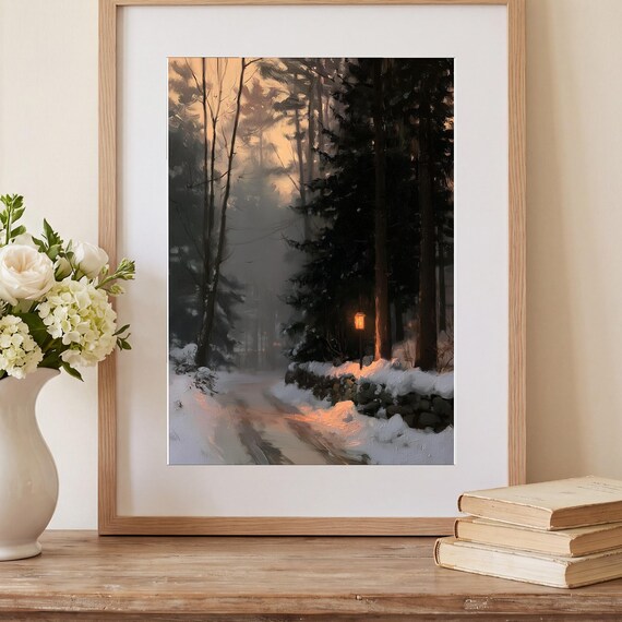 Snow on a Stone Wall Antique Oil Painting — view 2