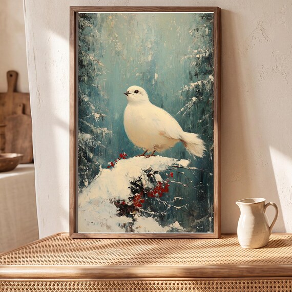Winter Ptarmigan Antique Oil Painting — view 5