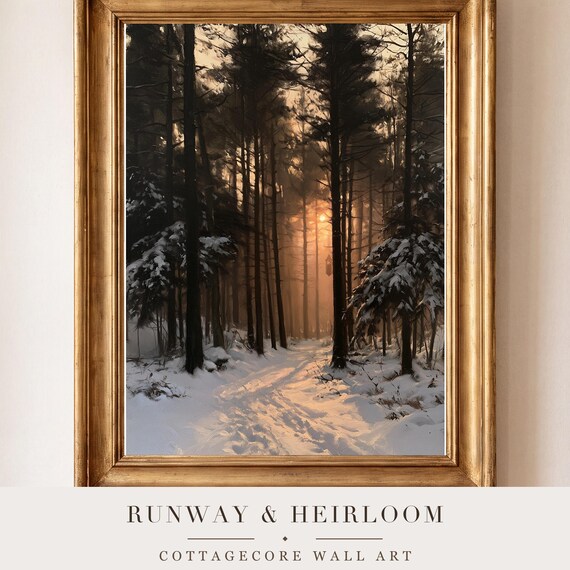Snowy Pine Forest Antique Oil Painting — view 4