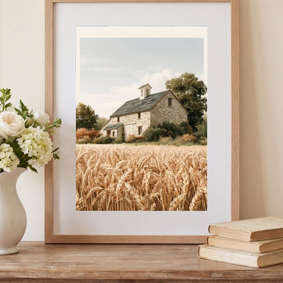 Autumn Wheat Barn Watercolor Art Print — view 2