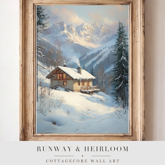Alpine Chalet Antique Oil Painting