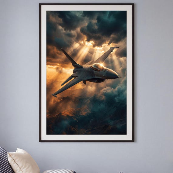 Sun Break Print Fighter Jet Wall Art Digital Download Aviation Decor Boys Room Teen Bedroom Poster Pilot Gift Modern Airplane Kids — view 2