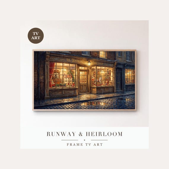 Christmas Toy Shop Frame TV Art, Samsung Frame TV Art Vintage Shop Window Nocturne, Nostalgic H…