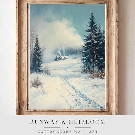 Blizzard Over a Field Antique Oil Painting