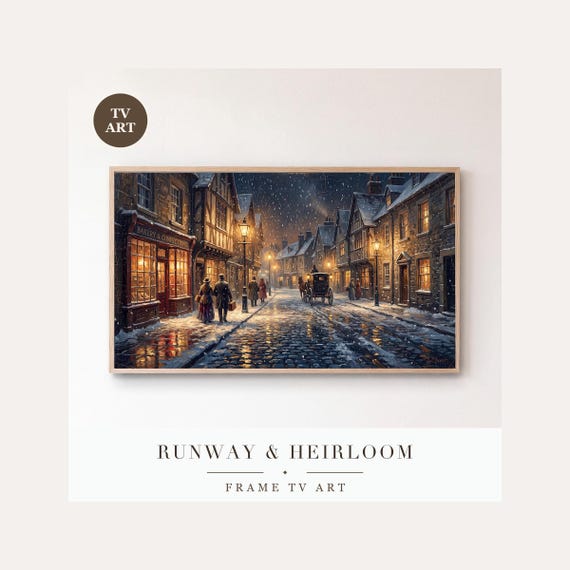 Snow Through Lamplight Frame TV Art, Samsung Frame TV Art Vintage Christmas Street Nocturne, No…