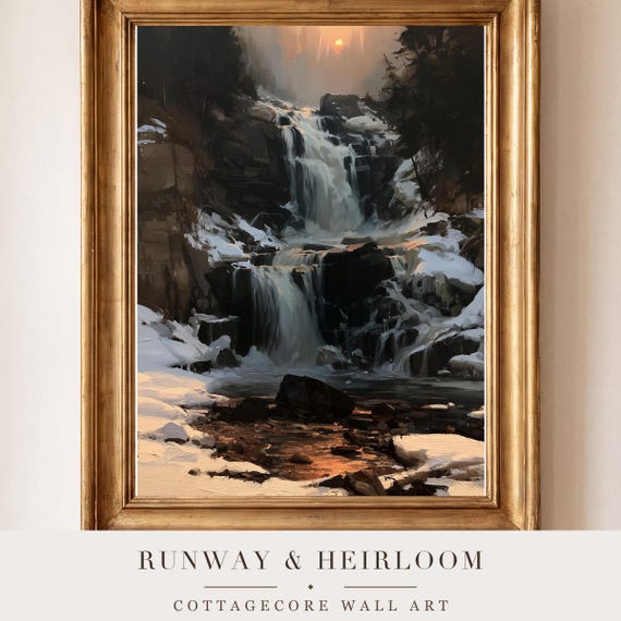 Frozen Waterfall Antique Oil Painting — view 4