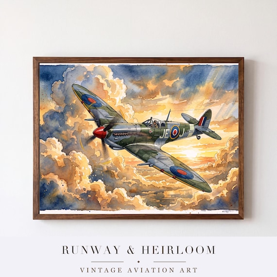 Supermarine Spitfire Watercolor Print — aviation wall art print