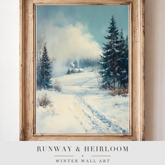 Blizzard Over a Field Antique Oil Painting