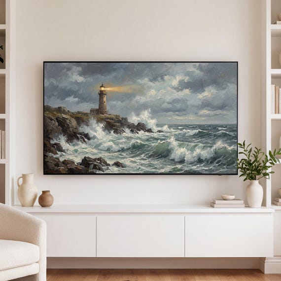 Storm Waves on Rocks Samsung Frame TV Art — view 3