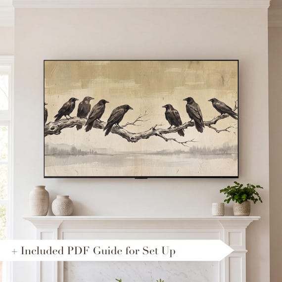 Raven on Bare Branch Samsung Frame TV Art — view 2