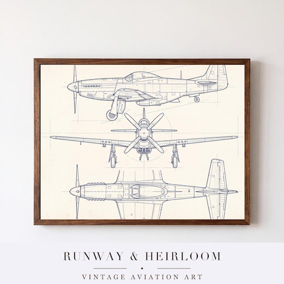 P-51 Mustang Blueprint Print — aviation wall art print
