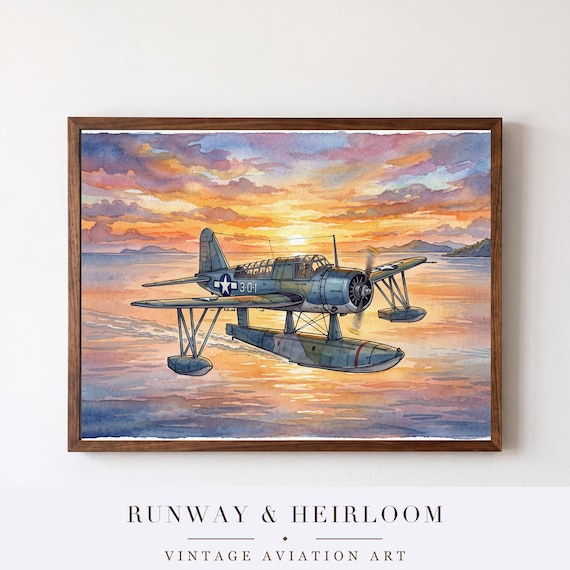 OS2U Kingfisher Watercolor Print — aviation wall art print