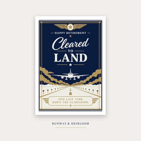 Cleared To Land Pilot Retirement Card Printable Happy Farewell Digital Download Aviation Captain Gift Runway Crew Party Keepsake Dad Men