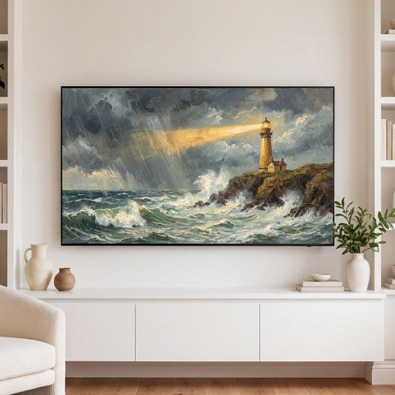 Lighthouse Beam in the Rain Samsung Frame TV Art — view 3
