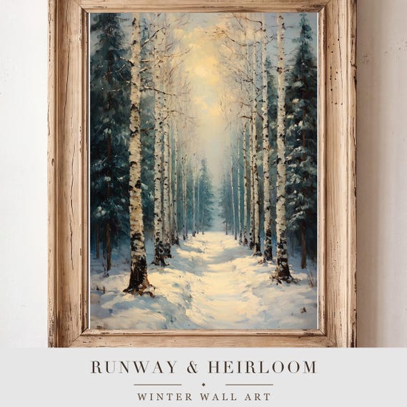 Birch Grove in Winter Antique Oil Painting