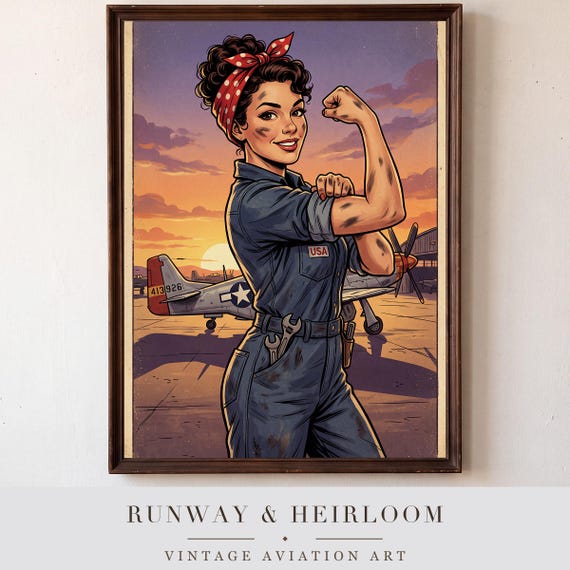 Aviation Mechanic Pin Up Print Vintage Pinup Wall Art Retro WWII Poster Man Digital Download Aircraft Airplane Warbird Hangar Office &mdash; printable wall art