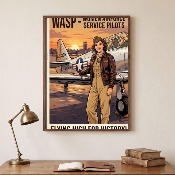 WASP Pilot Pin Up Print Vintage Aviation Pinup Wall Art Retro WWII Poster Digital Download Aircraft Airplane Warbird Hangar Office — view 5